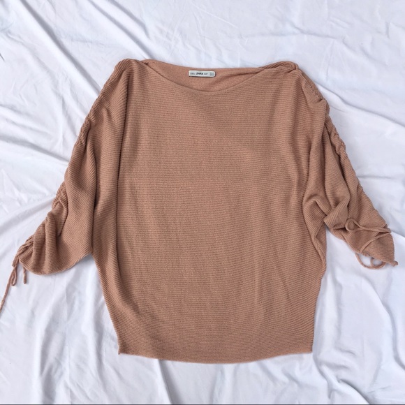 Blush dusty pink Zara slouchy dolman tie sweater - Picture 6 of 14